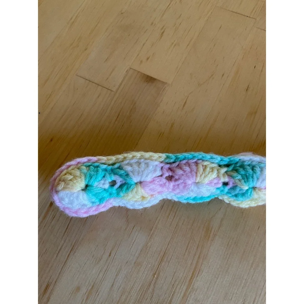 Handmade Crochet Padded Hanger Pastel Multi Color Shell Stitch Pom Pom Vintage